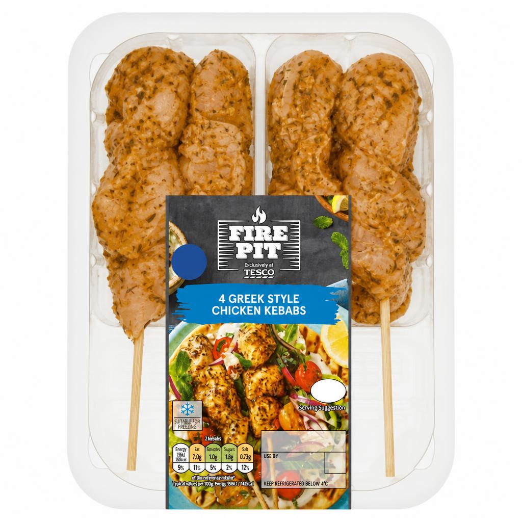 Tesco Fire Pit 4 Greek Style Chicken Kebabs 260G