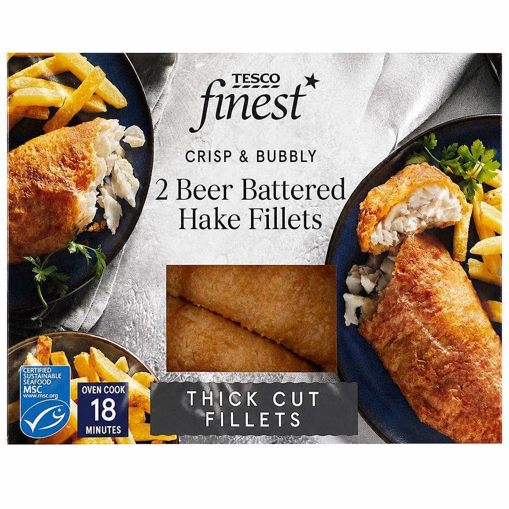 Tesco Finest 2 Beer Battered Hake Fillets 365g