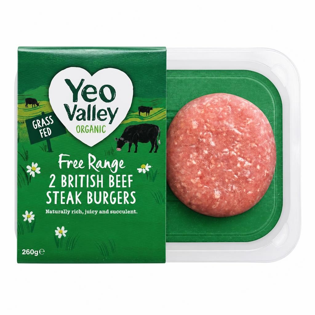 Yeo Valley Organic 2 British Beef Steak Burgers 260g