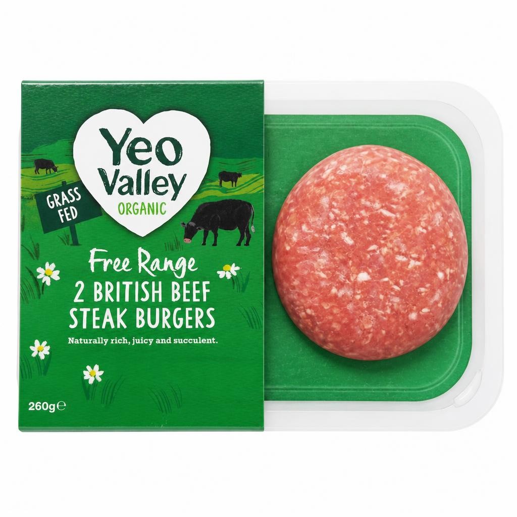 Yeo Valley Organic 2 British Beef Steak Burgers 260g