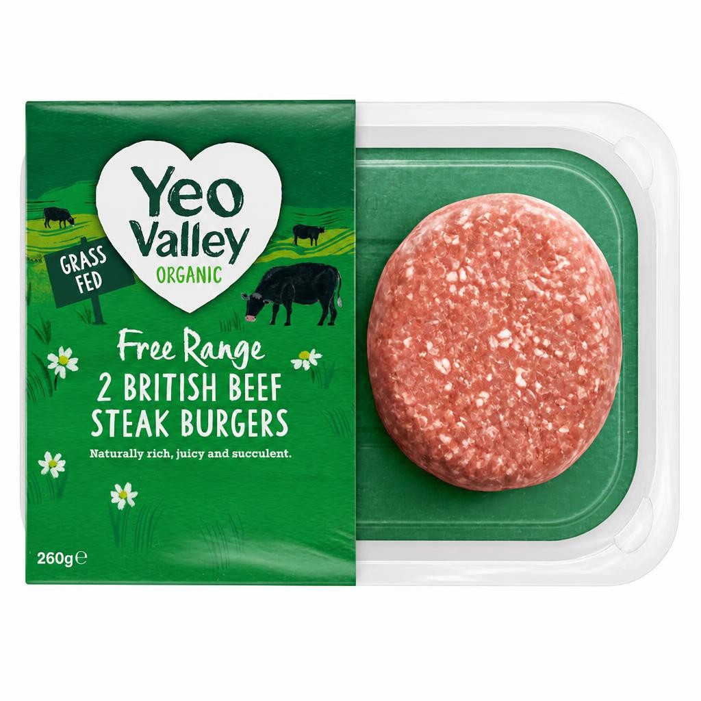 Yeo Valley Organic 2 British Beef Steak Burgers 260g