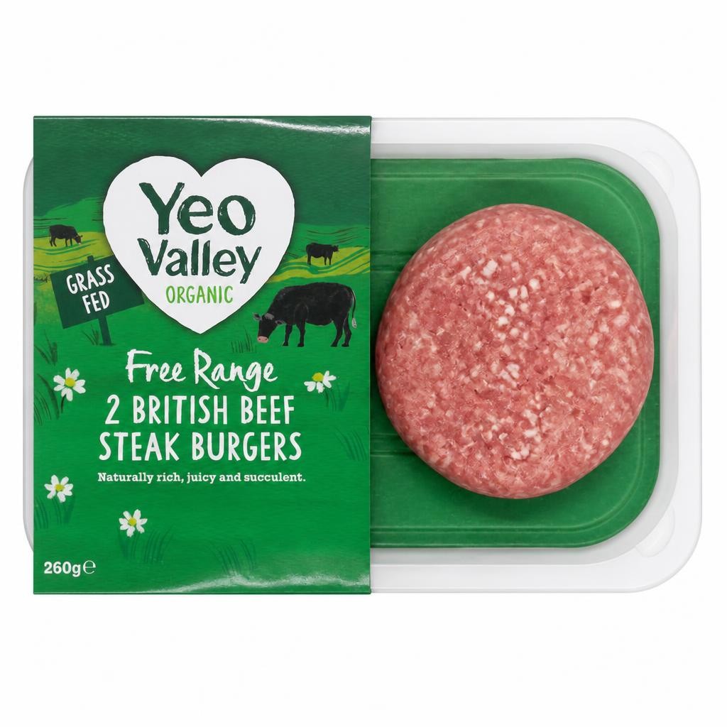 Yeo Valley Organic 2 British Beef Steak Burgers 260g