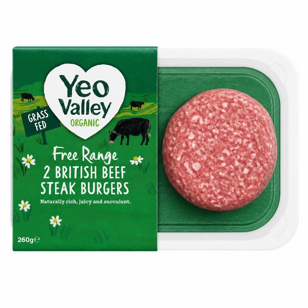 Yeo Valley Organic 2 British Beef Steak Burgers 260g