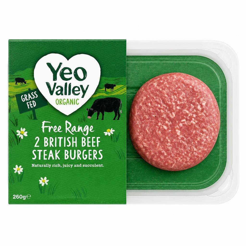 Yeo Valley Organic 2 British Beef Steak Burgers 260g