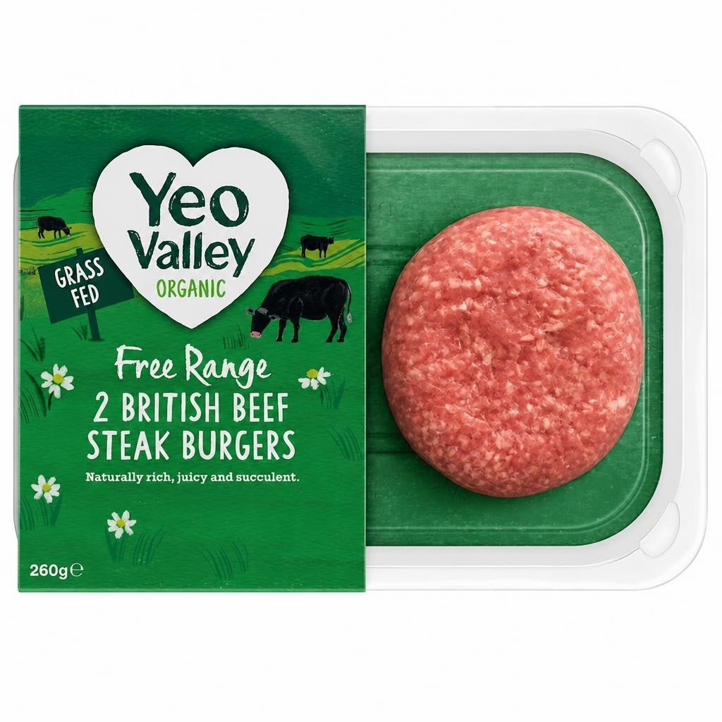 Yeo Valley Organic 2 British Beef Steak Burgers 260g
