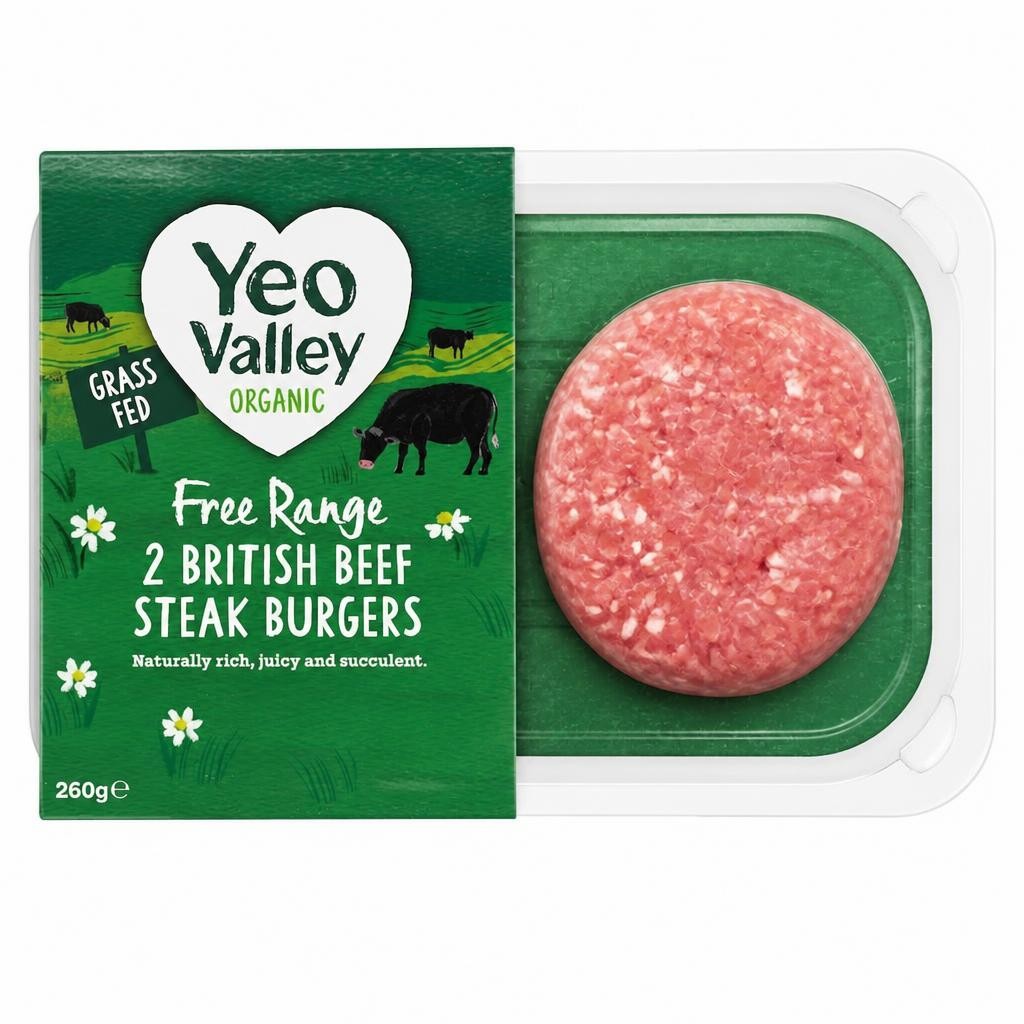 Yeo Valley Organic 2 British Beef Steak Burgers 260g