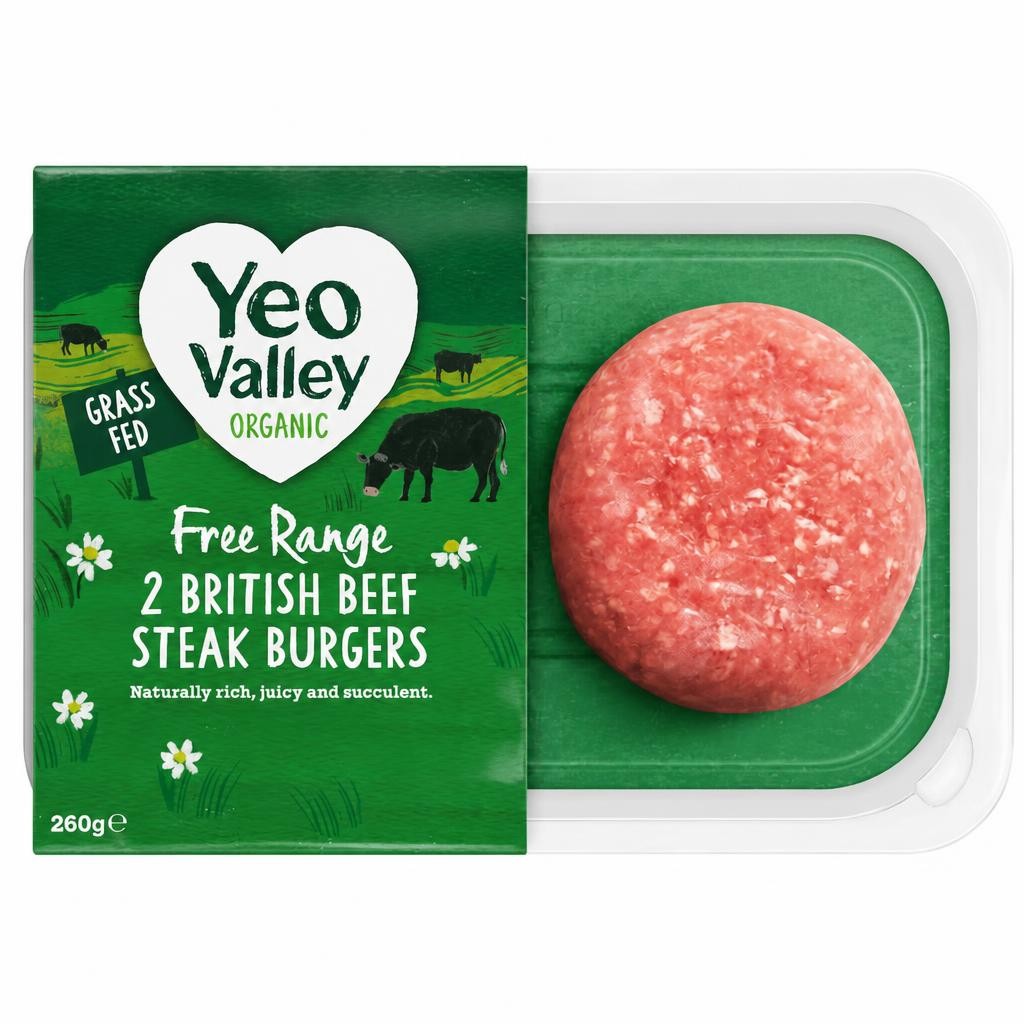 Yeo Valley Organic 2 British Beef Steak Burgers 260g