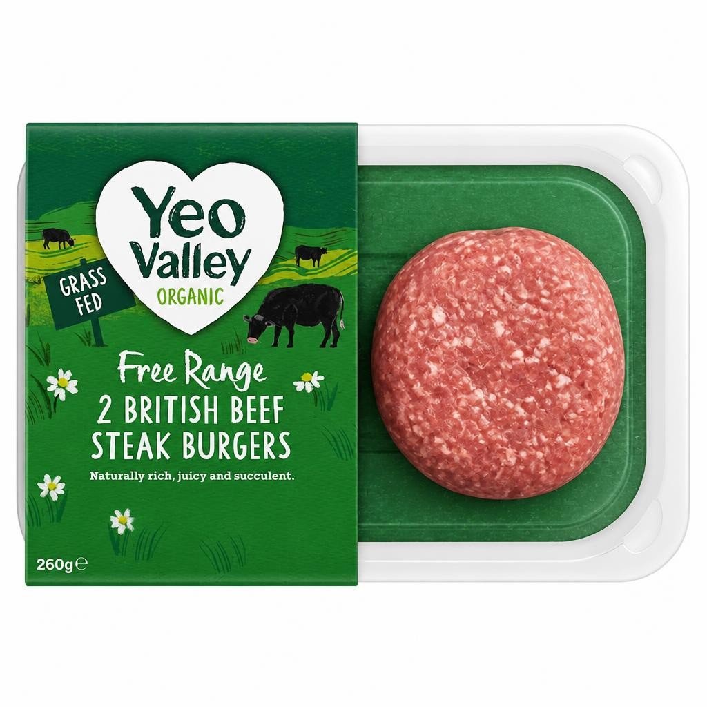 Yeo Valley Organic 2 British Beef Steak Burgers 260g