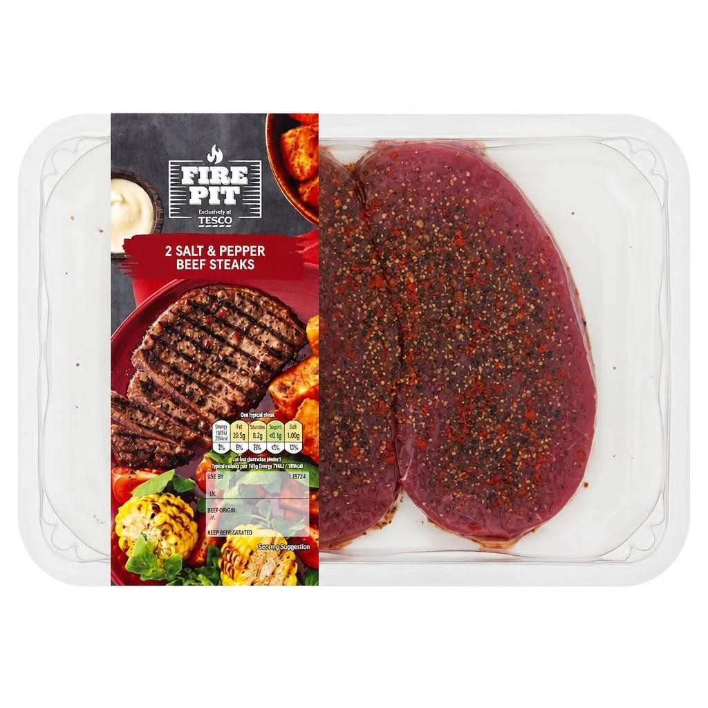 Tesco Fire Pit 2 Salt & Pepper Beef Steaks 200G