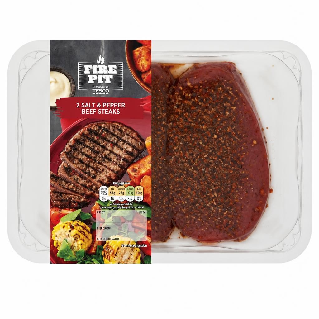 Tesco Fire Pit 2 Salt & Pepper Beef Steaks 200G