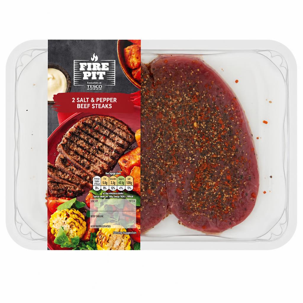 Tesco Fire Pit 2 Salt & Pepper Beef Steaks 200G