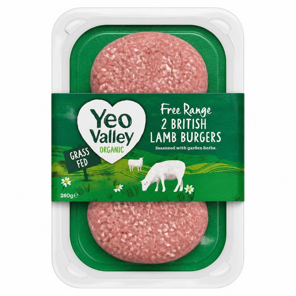 Yeo Valley Organic 2 British Lamb Burgers 260g