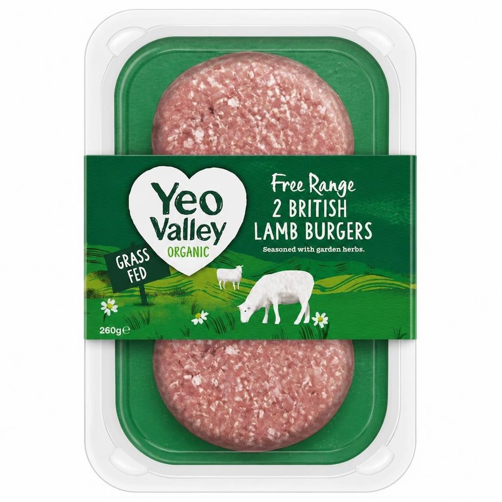 Yeo Valley Organic 2 British Lamb Burgers 260g