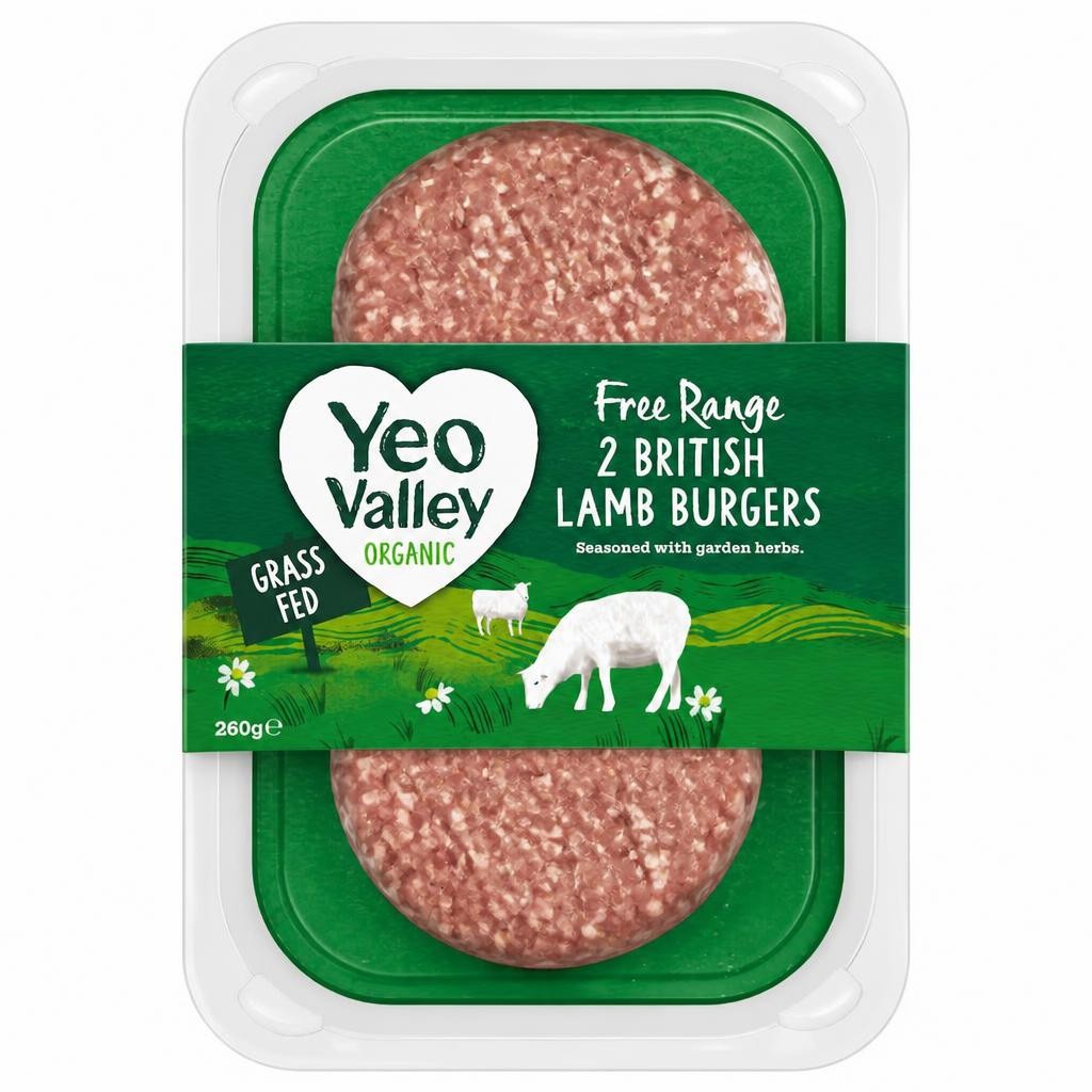 Yeo Valley Organic 2 British Lamb Burgers 260g