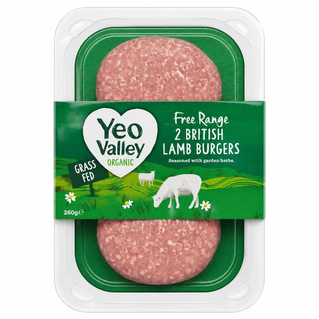 Yeo Valley Organic 2 British Lamb Burgers 260g