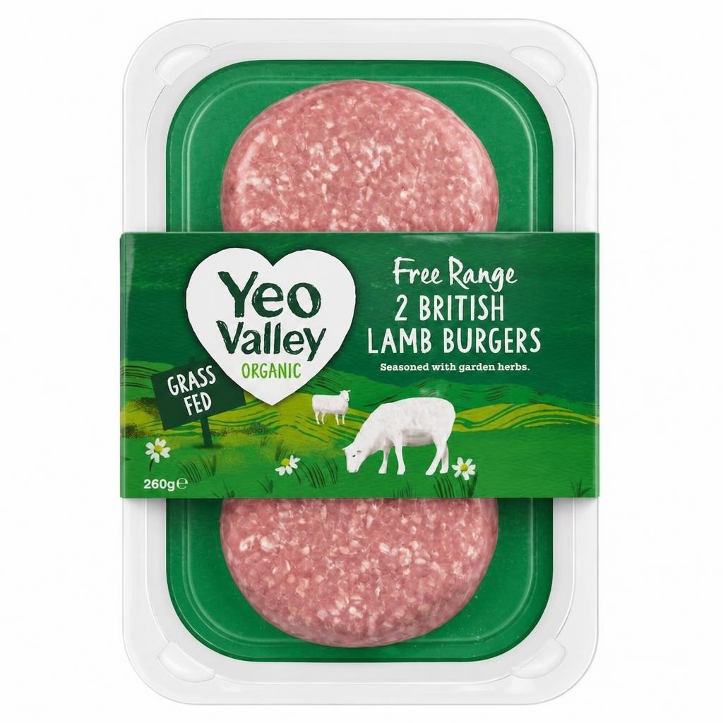 Yeo Valley Organic 2 British Lamb Burgers 260g