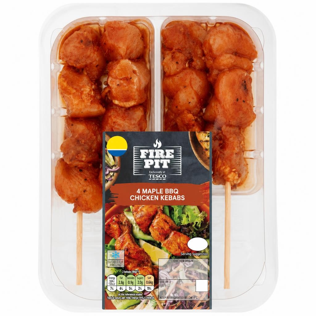 Tesco Fire Pit 4 Maple Bbq Chicken Kebabs 260G