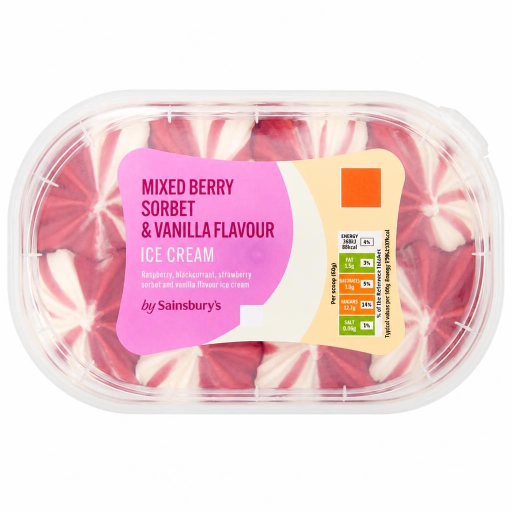 Sainsbury's Mixed Berry Sorbet & Vanilla Flavour Ice Cream 900ml