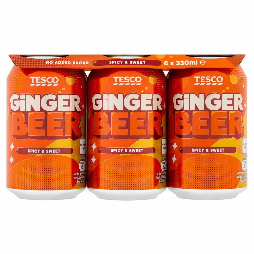 Tesco No Added Sugar Ginger Beer Cans 6x330ml