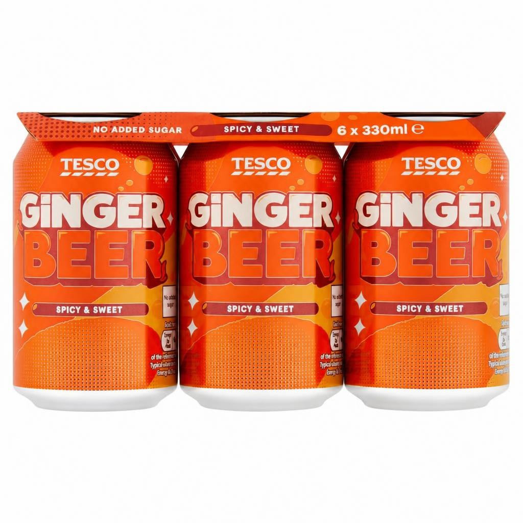 Tesco No Added Sugar Ginger Beer Cans 6x330ml