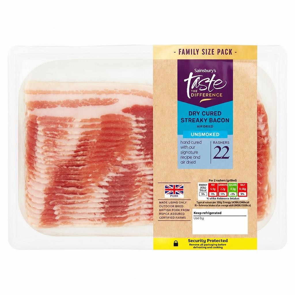 Sainsbury's Taste the Difference Dry Cured Streaky Bacon Unsmoked 346g