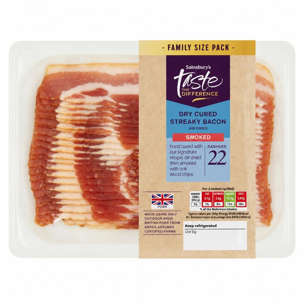 Sainsbury's Taste the Difference Dry Cured Streaky Bacon Smoked 346g