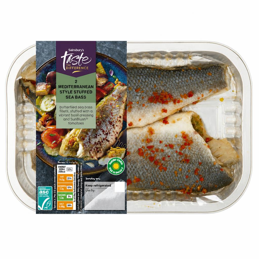 Sainsbury's 2 x Mediterranean Style Stuffed Sea Bass, Taste the Difference 291g