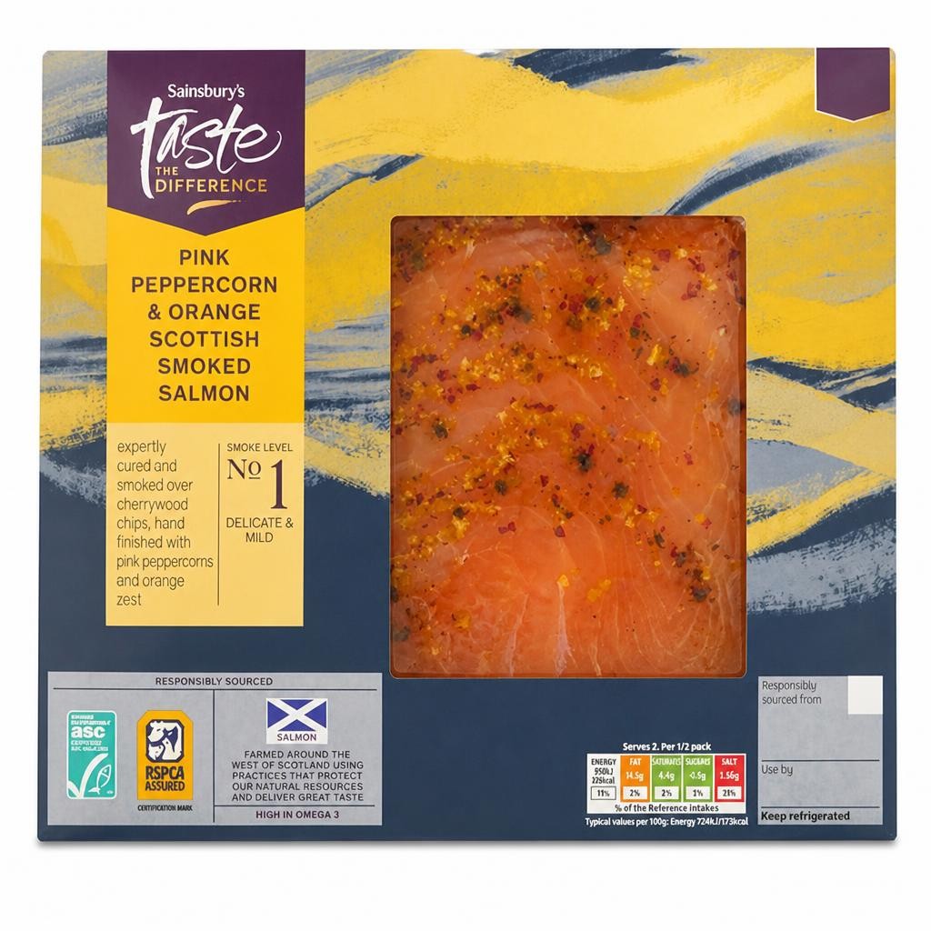 Sainsbury's Taste the Difference Pink Peppercorn & Orange Scottish Smoked Salmon 100g