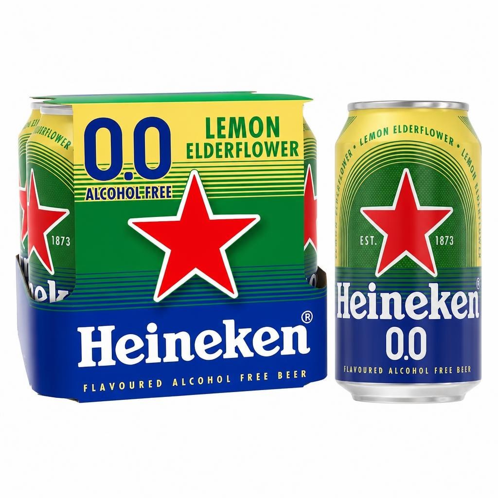 Heineken 0.0% Lemon Elderflower Flavoured Beer Alcohol Free Cans 4 x 330ml