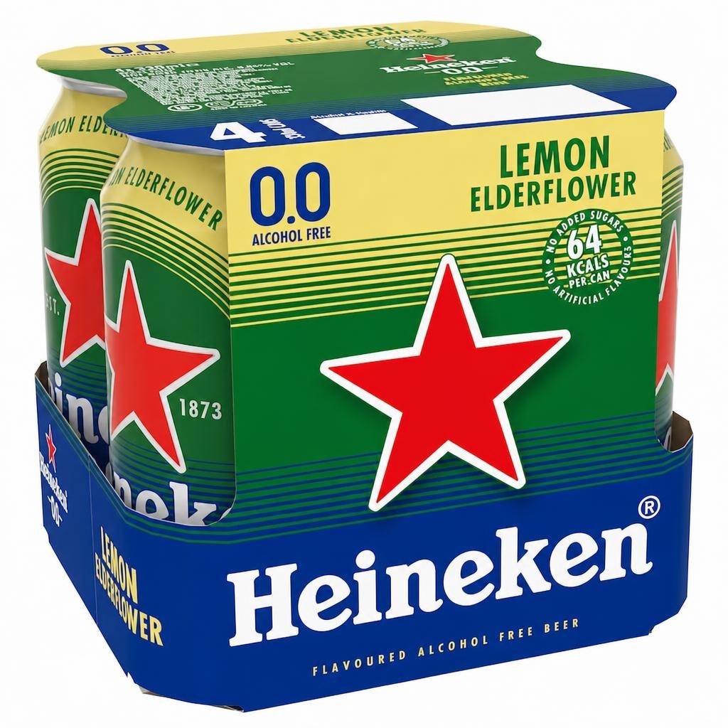 Heineken 0.0% Lemon Elderflower Flavoured Beer Alcohol Free Cans 4 x 330ml