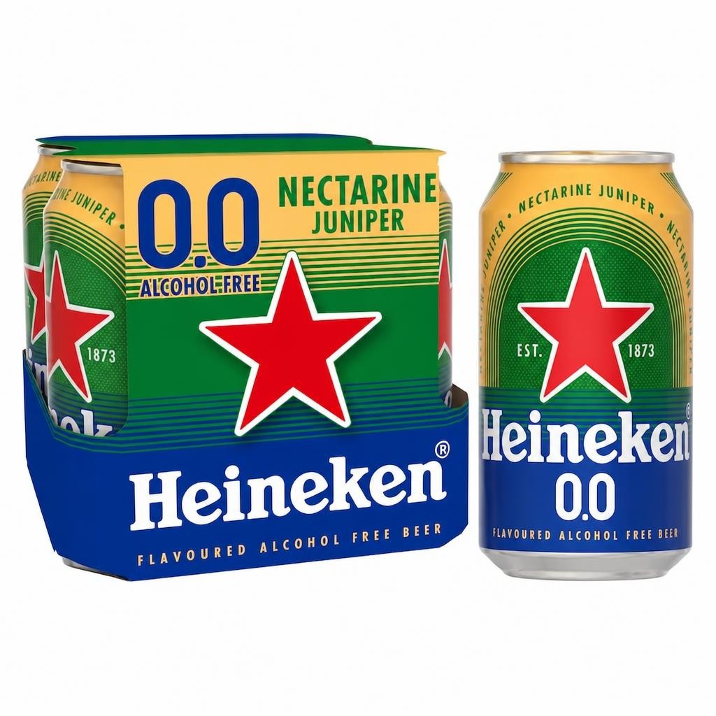 Heineken 0.0% Nectarine Juniper Flavoured Beer Alcohol Free Cans 4 x 330ml