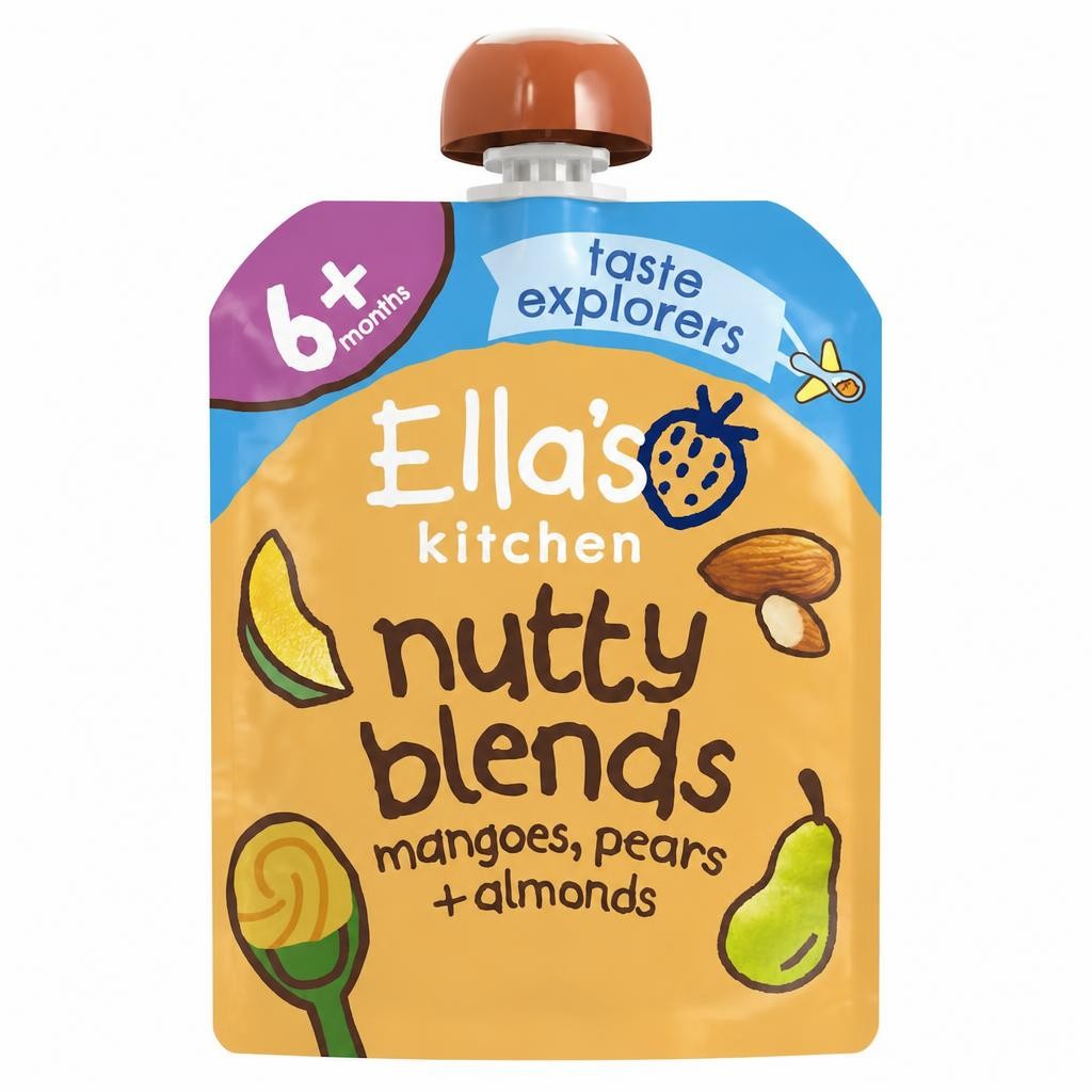 Ella's Kitchen Organic Nutty Blends Mangoes, Pears + Almonds Baby Food Pouch 6 months + 85g