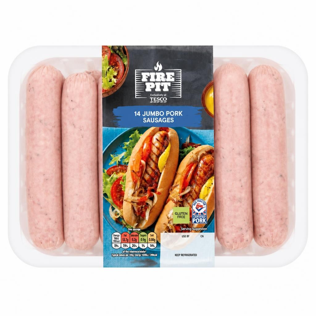 Tesco Fire Pit 14 Jumbo Pork Sausages 1Kg