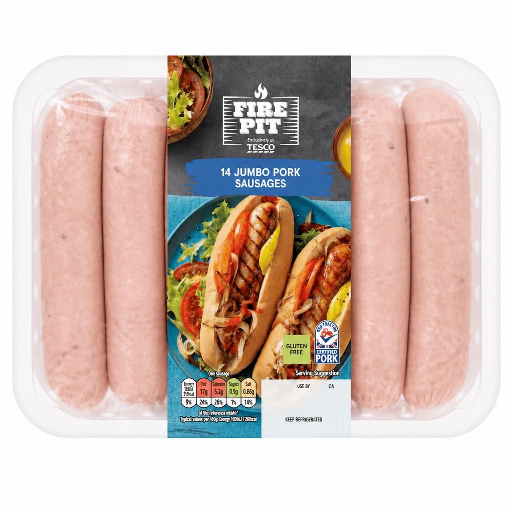 Tesco Fire Pit 14 Jumbo Pork Sausages 1Kg