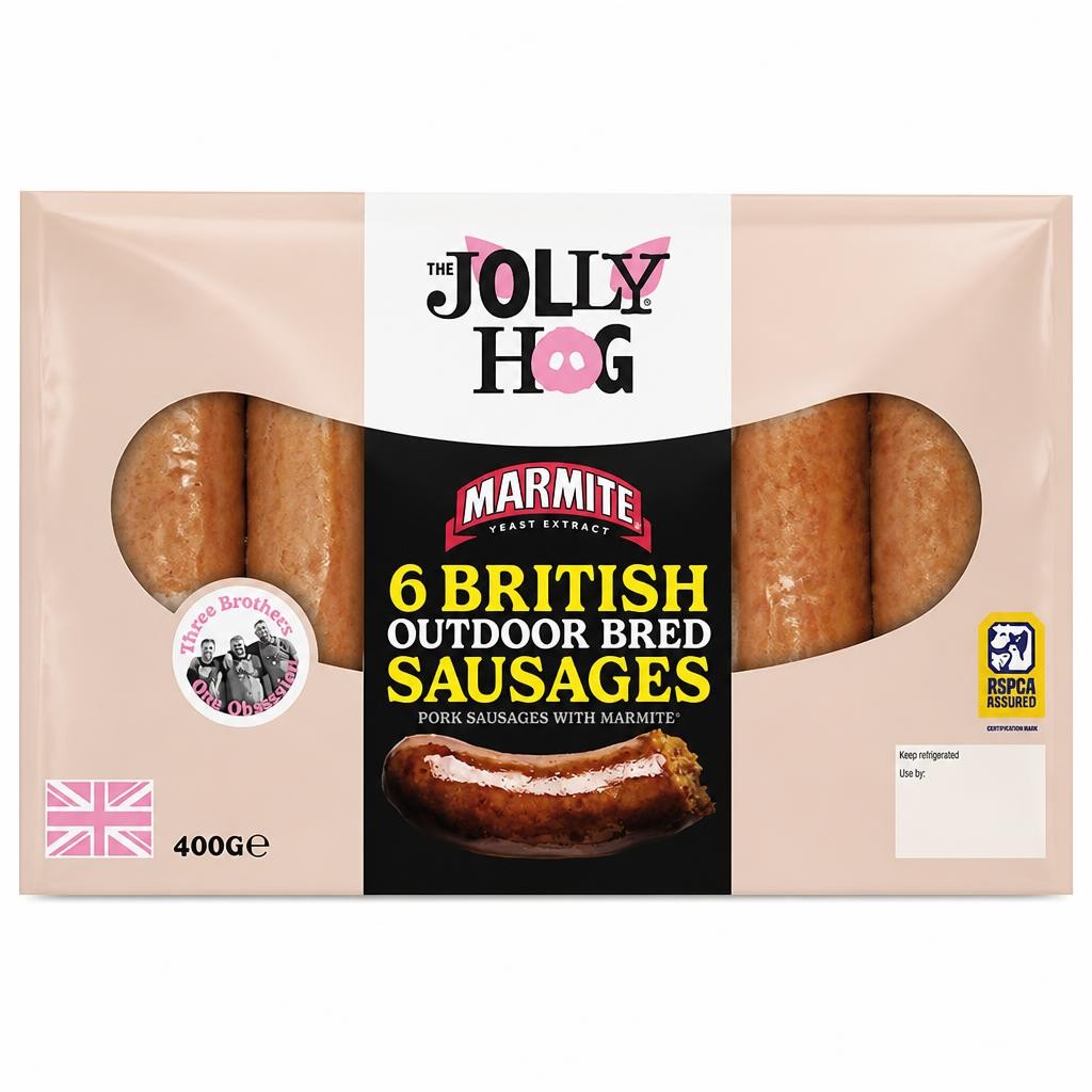 The Jolly Hog Marmite 6 British Outdoor Bred Sausages 400g
