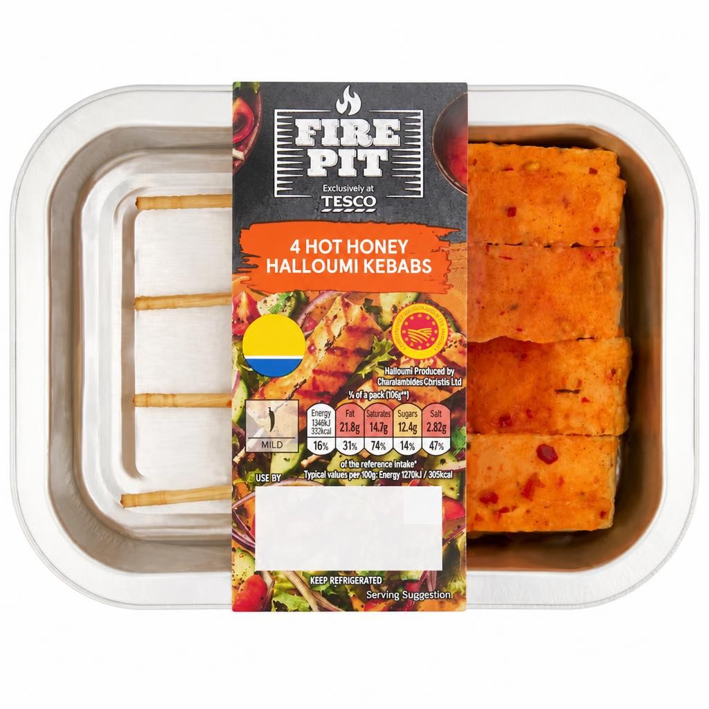 Firepit Tesco 4 Hot Honey Halloumi Kebabs 225g