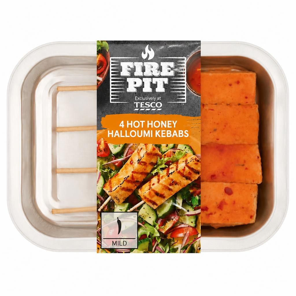 Firepit Tesco 4 Hot Honey Halloumi Kebabs 225g