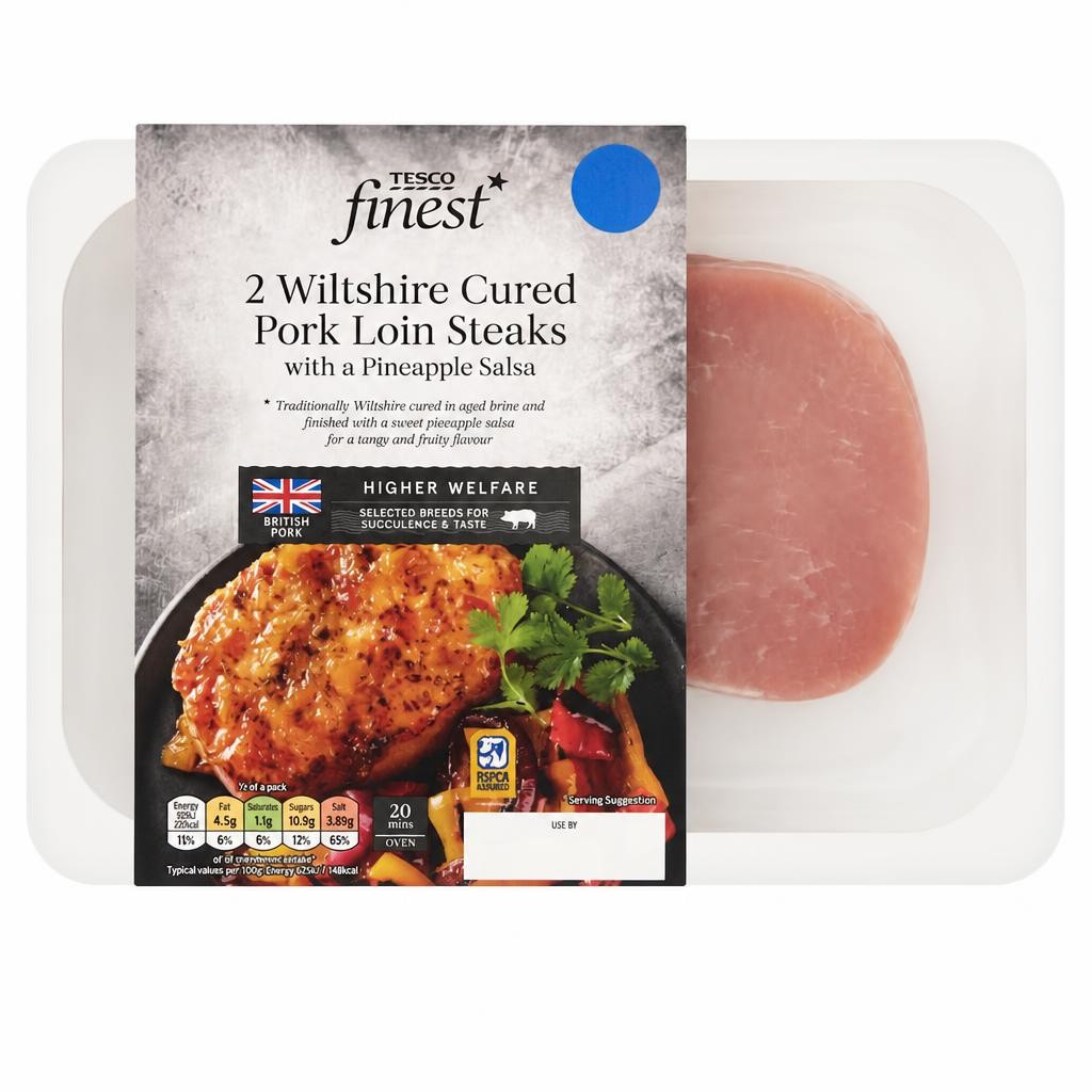Tesco Finest Wiltshire Cured Pork Loin Steak with Caramelised Pineapple Salsa 400g
