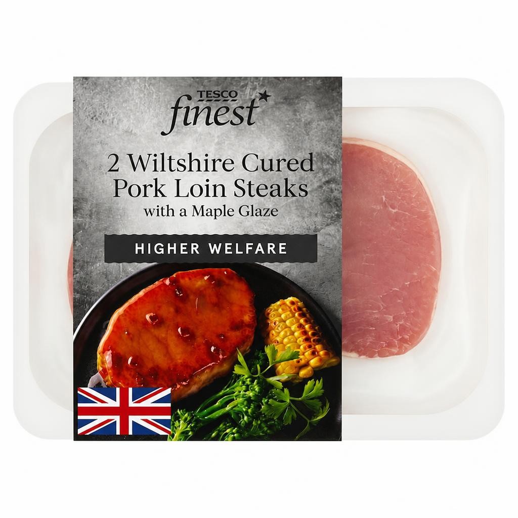 Tesco Finest 2 Wiltshire Cured Pork Loin Steak with Canadian Maple Glaze 400g