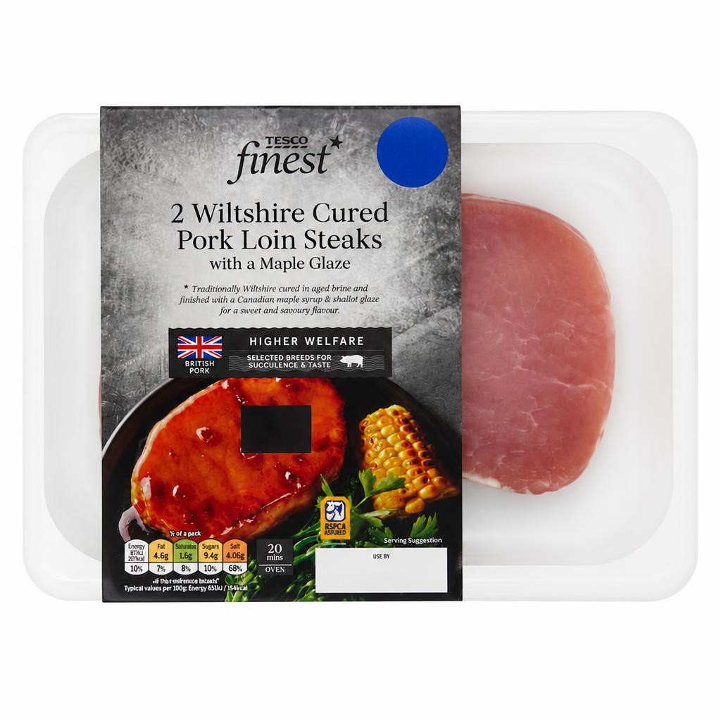 Tesco Finest 2 Wiltshire Cured Pork Loin Steak with Canadian Maple Glaze 400g