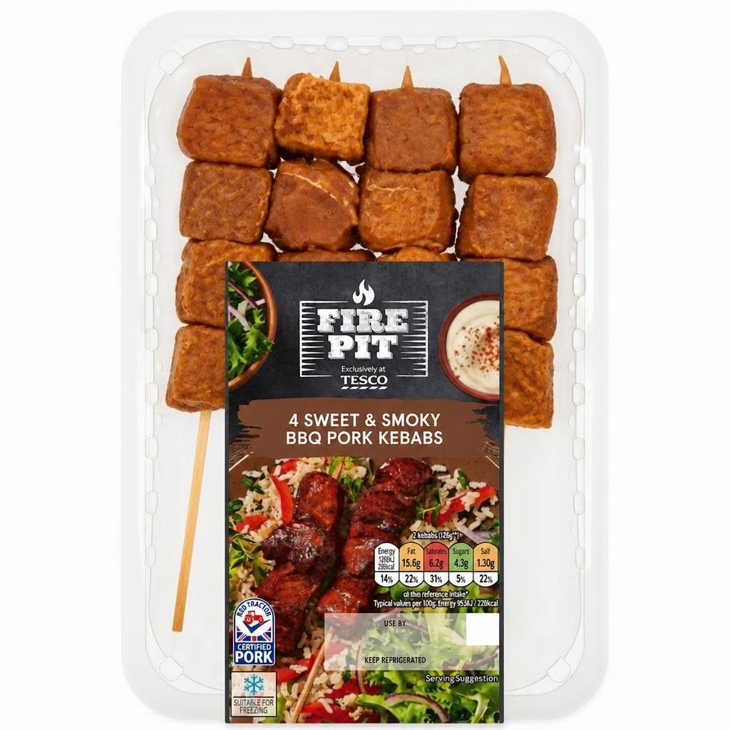 Tesco Fire Pit 4 Sweet & Smoky Pork Kebabs 340G