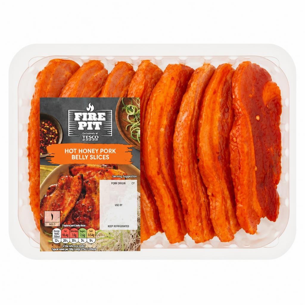 Tesco Fire Pit Hot Honey Pork Belly Slices 400G