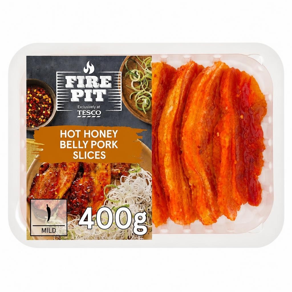 Tesco Fire Pit Hot Honey Pork Belly Slices 400G