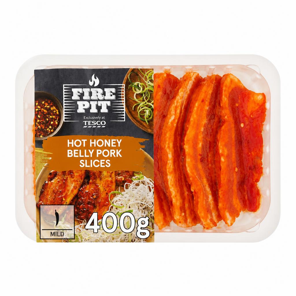 Tesco Fire Pit Hot Honey Pork Belly Slices 400G