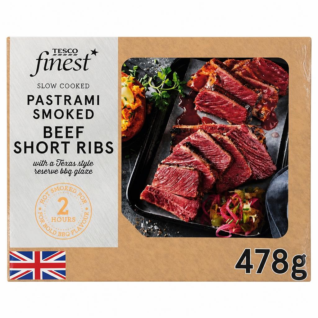Tesco Finest Slow Cooked Pastrami Smoked Beef Shortrib with a Texas Style Reserve BBQ Glaze 478G