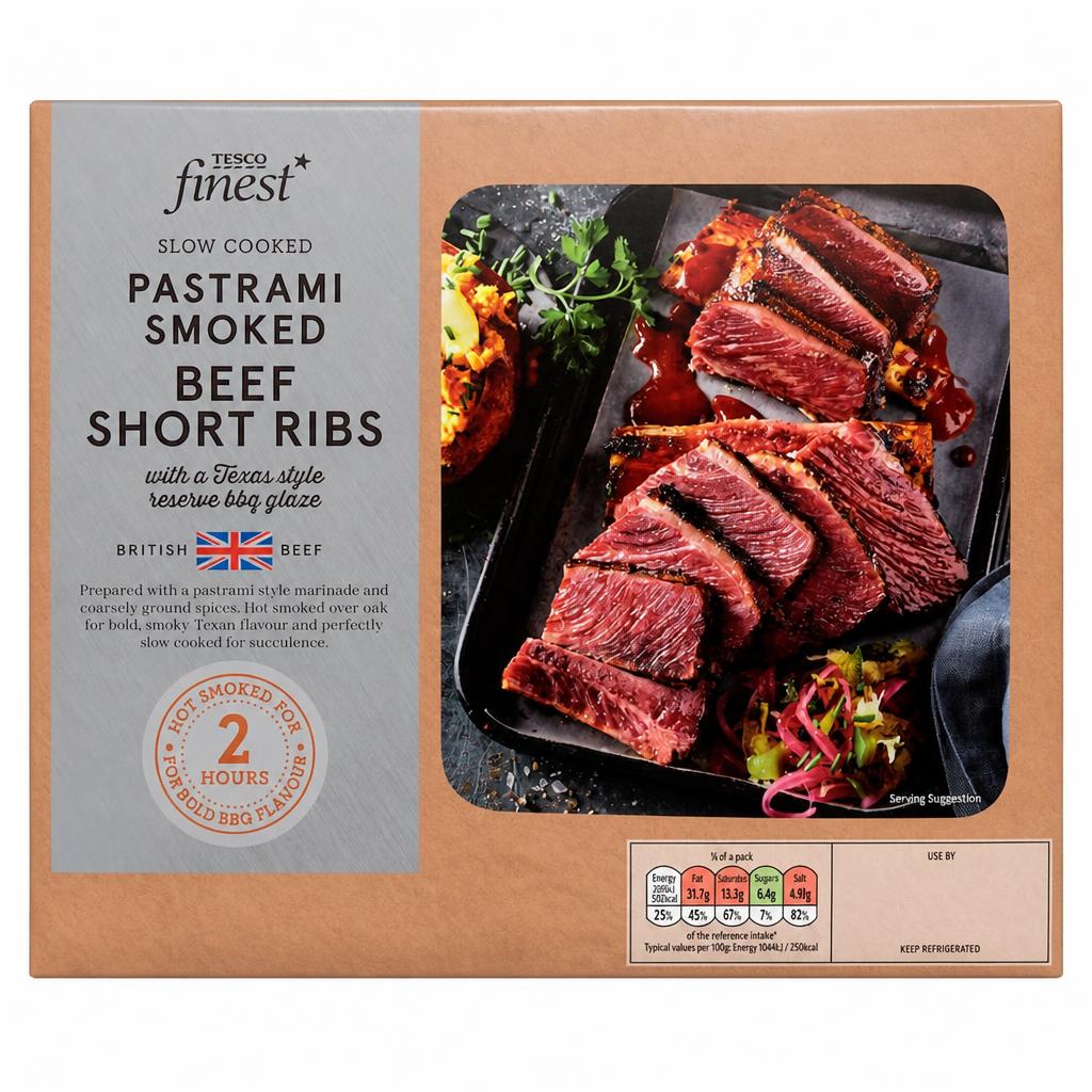 Tesco Finest Slow Cooked Pastrami Smoked Beef Shortrib with a Texas Style Reserve BBQ Glaze 478G