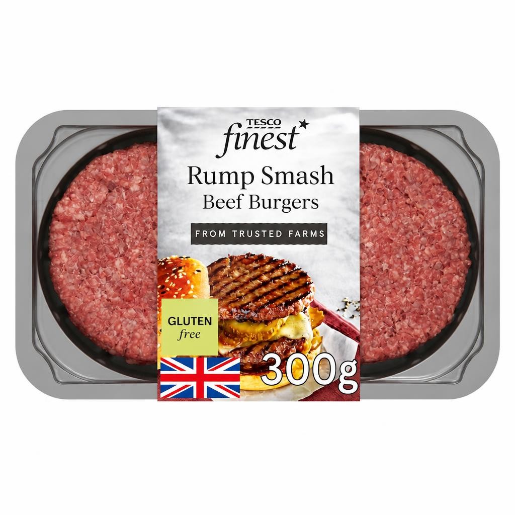 Tesco Finest Rump Smash Beef Burgers 300G