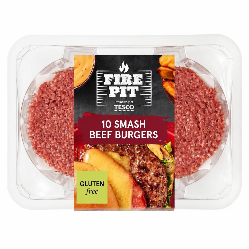 Tesco Fire Pit 10 Smash Beef Burger 850g