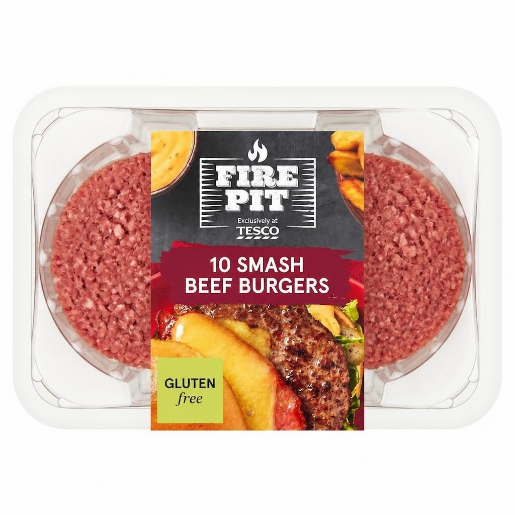 Tesco Fire Pit 10 Smash Beef Burger 850g