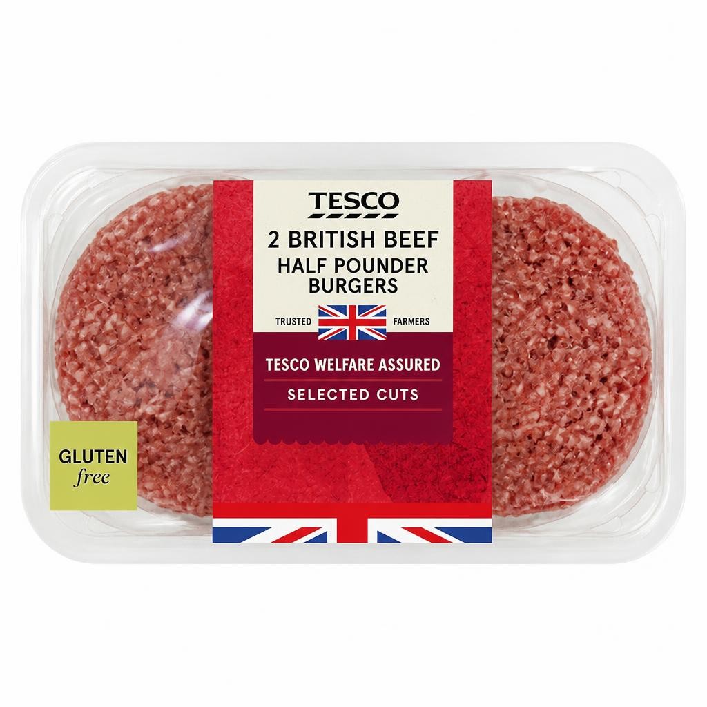 Tesco 2 British beef half pounder Burger 454g